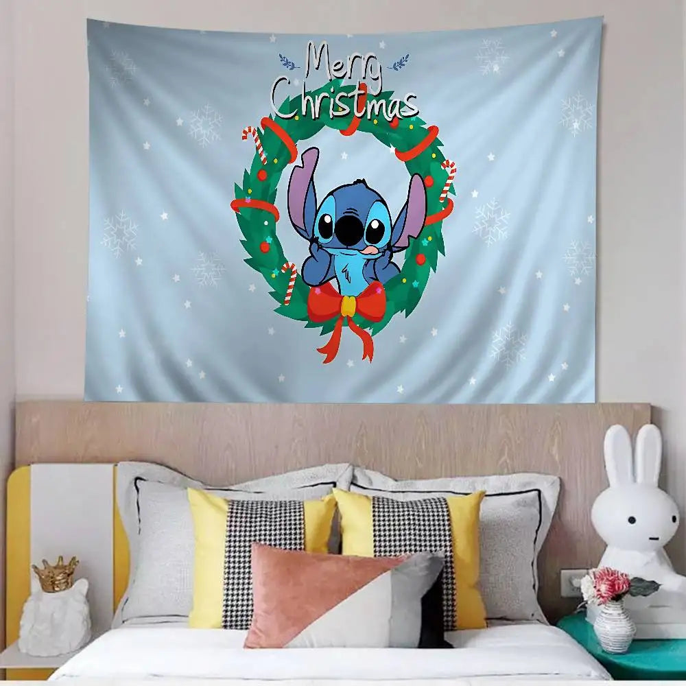 Tenture murale Stitch - Couronne de Noël