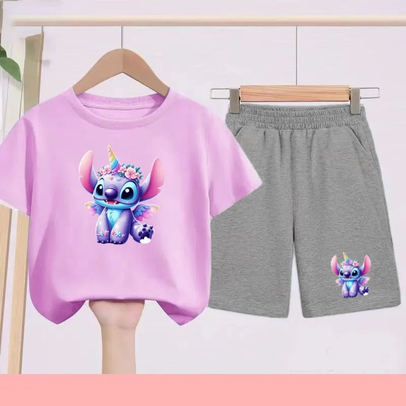 Ensemble Stitch - Licorne avec Haut Mauve et Short Gris