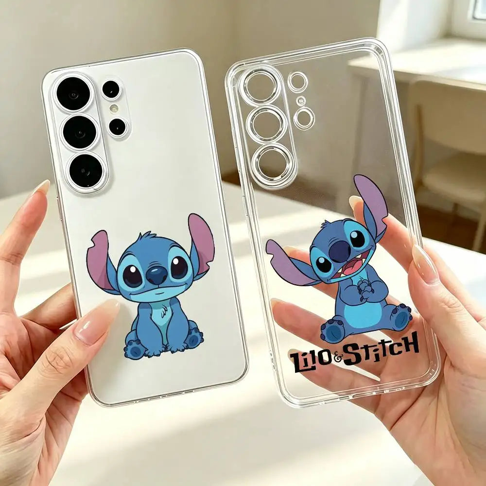 Coque Samsung Stitch - Assis Sous des Cœurs Bleus