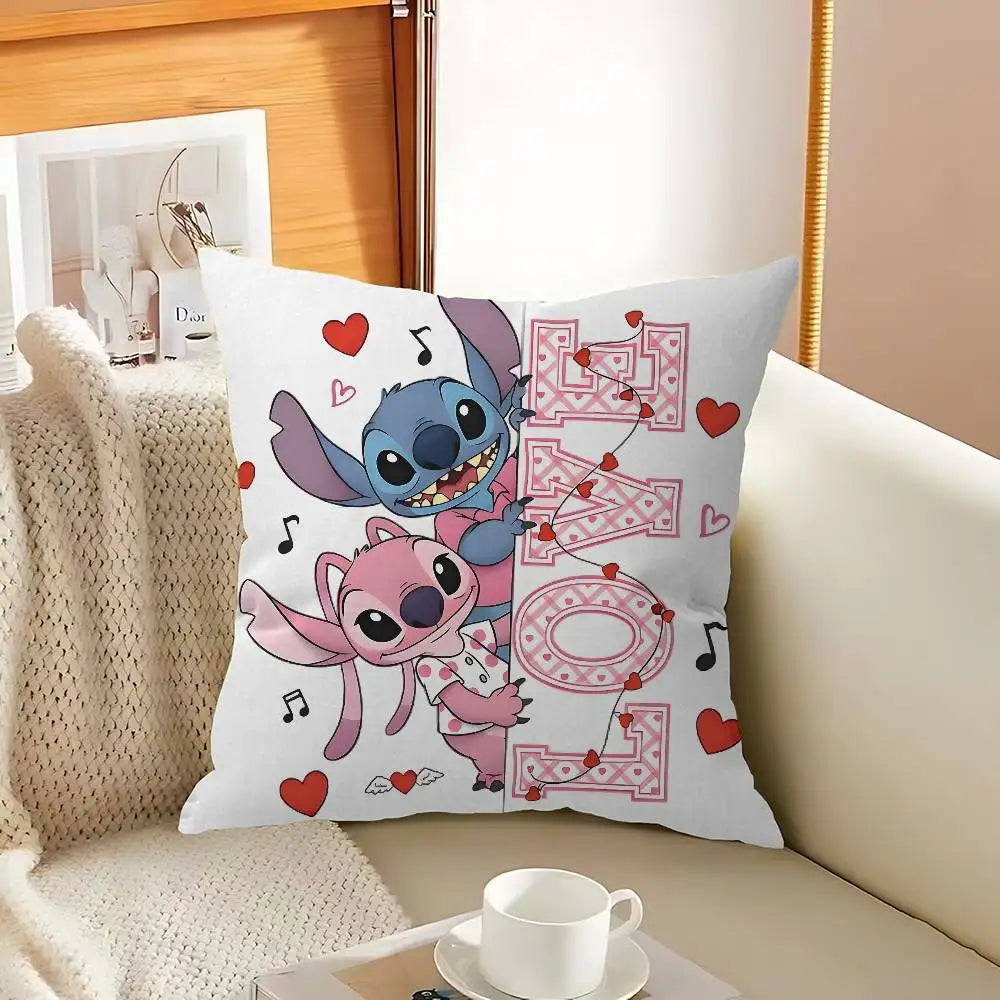 Housse de coussin Stitch et Angel - Love et Notes de Musique