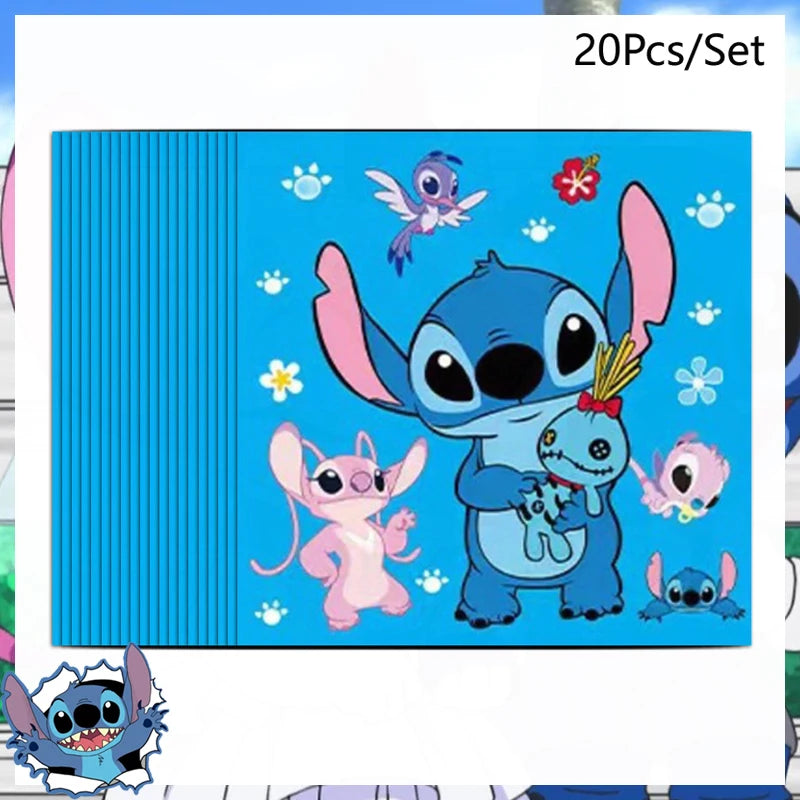 Lot de 20 serviettes Stitch et Angel - Bleues avec Poupée