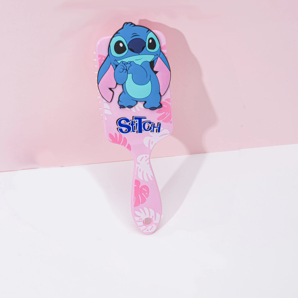 Brosse à cheveux Stitch - Mains Jointes sur Fond Rose