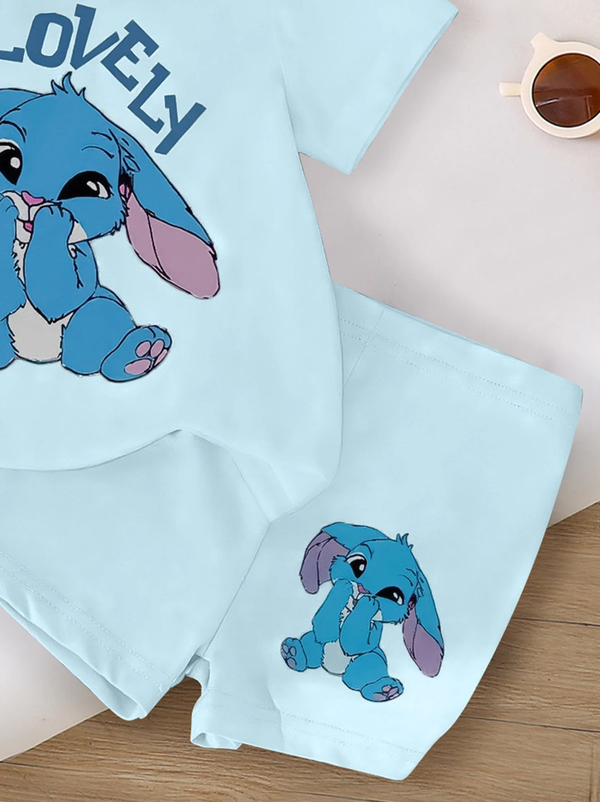 Ensemble Stitch pour enfant - Haut et Short Bleu Clair Lovely
