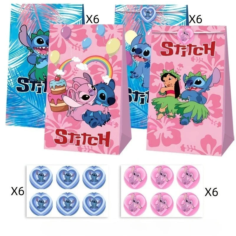 Lot de 12 sachets cadeaux Stitch et Angel - Avec 12 Autocollants