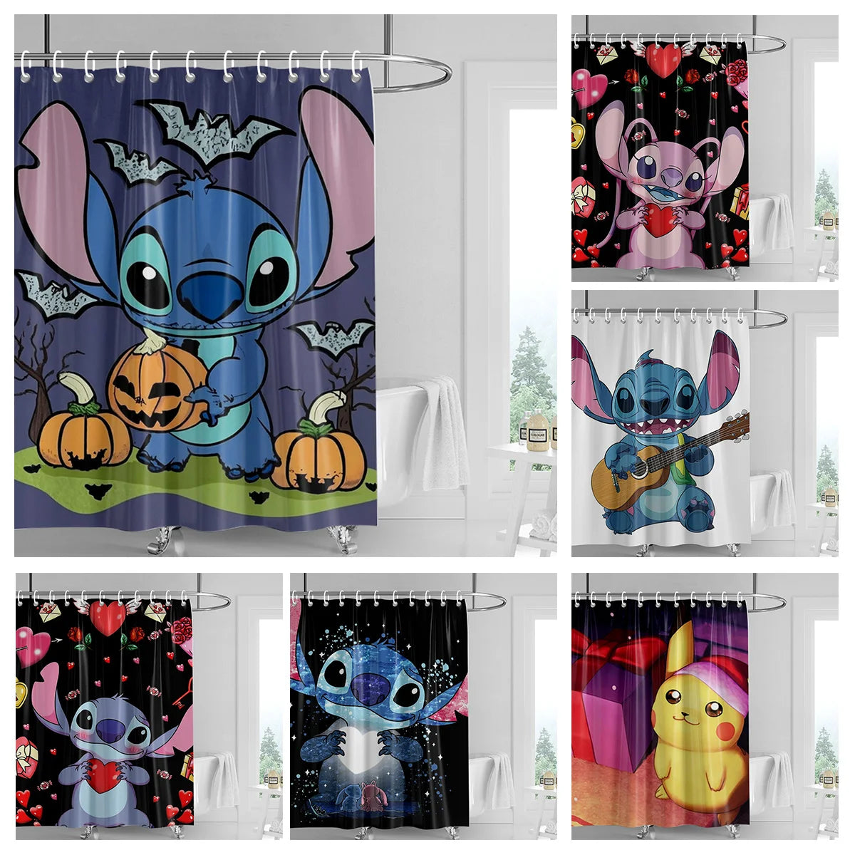 Rideau de douche Stitch Citrouilles et Chauves-souris
