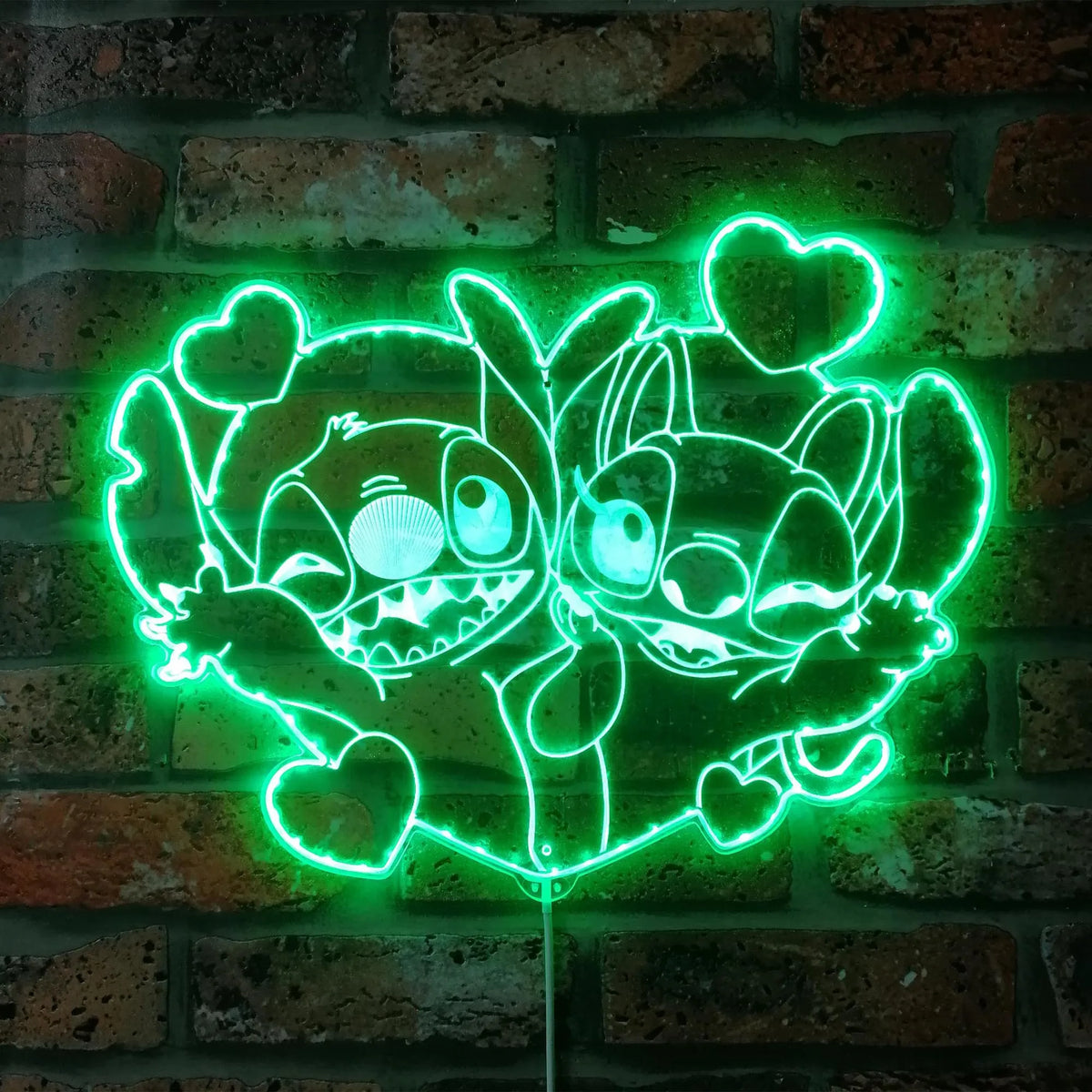 Enseigne LED Stitch et Angel - Cœur Multicolore