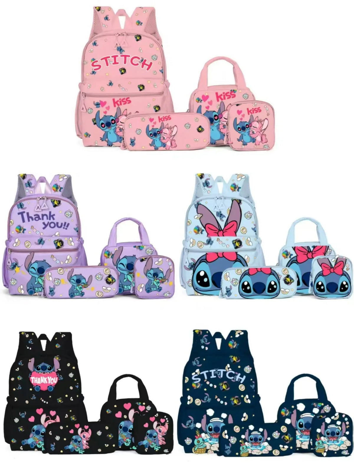 Ensemble sac à dos Stitch - Cuisinier Noir 4 Pièces