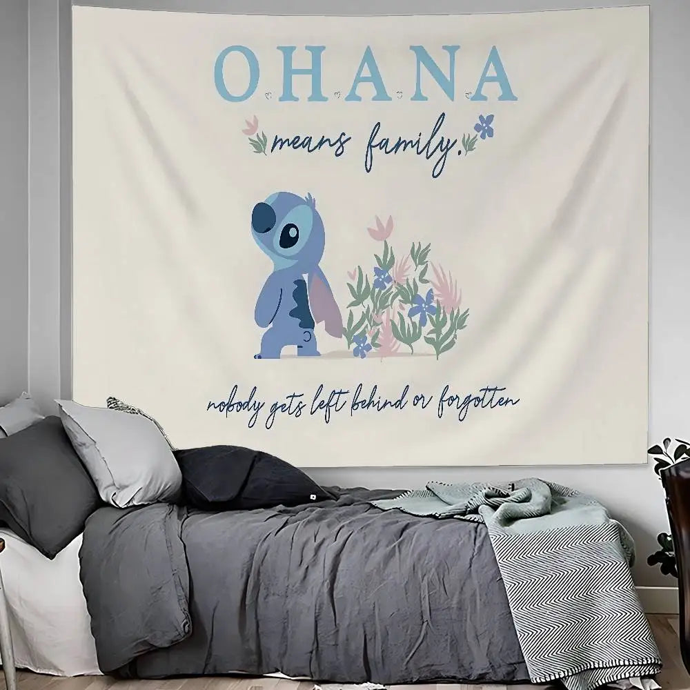 Tenture murale Stitch - Ohana et Fleurs