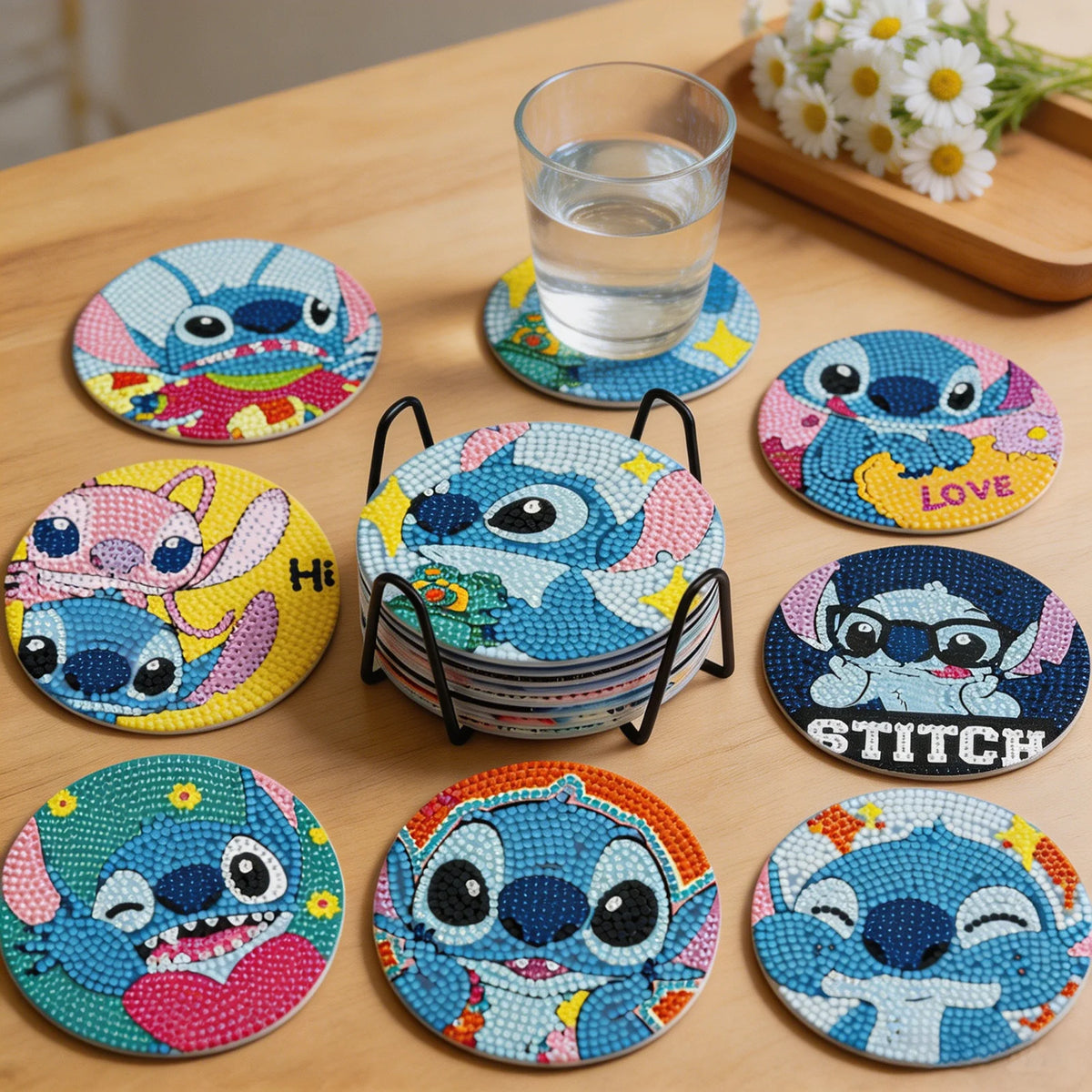 Kit de 8 dessous de verre diamant Stitch - Glace et Costume Spatial