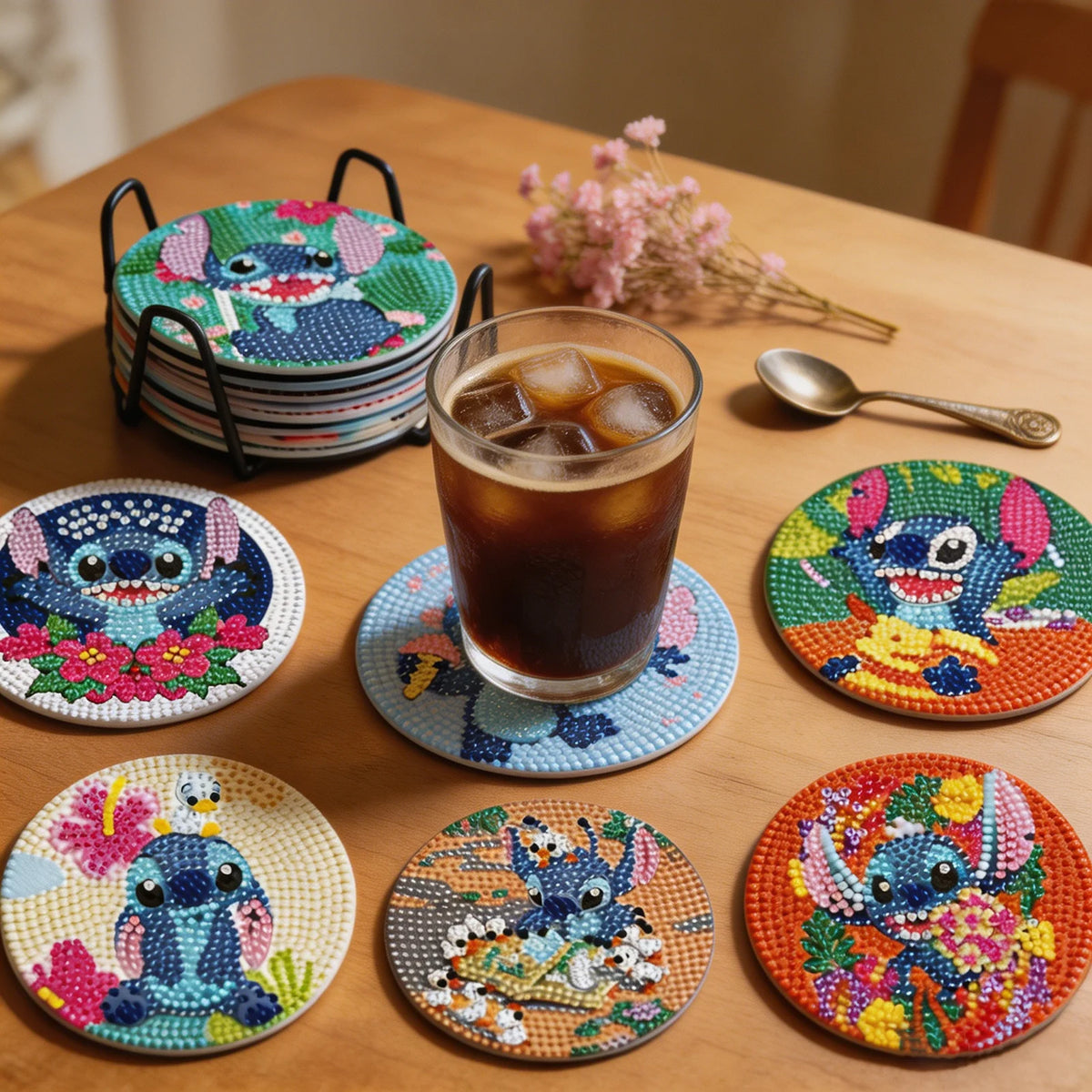 Kit de 8 dessous de verre diamant Lilo et Stitch - Vacances Tropicales