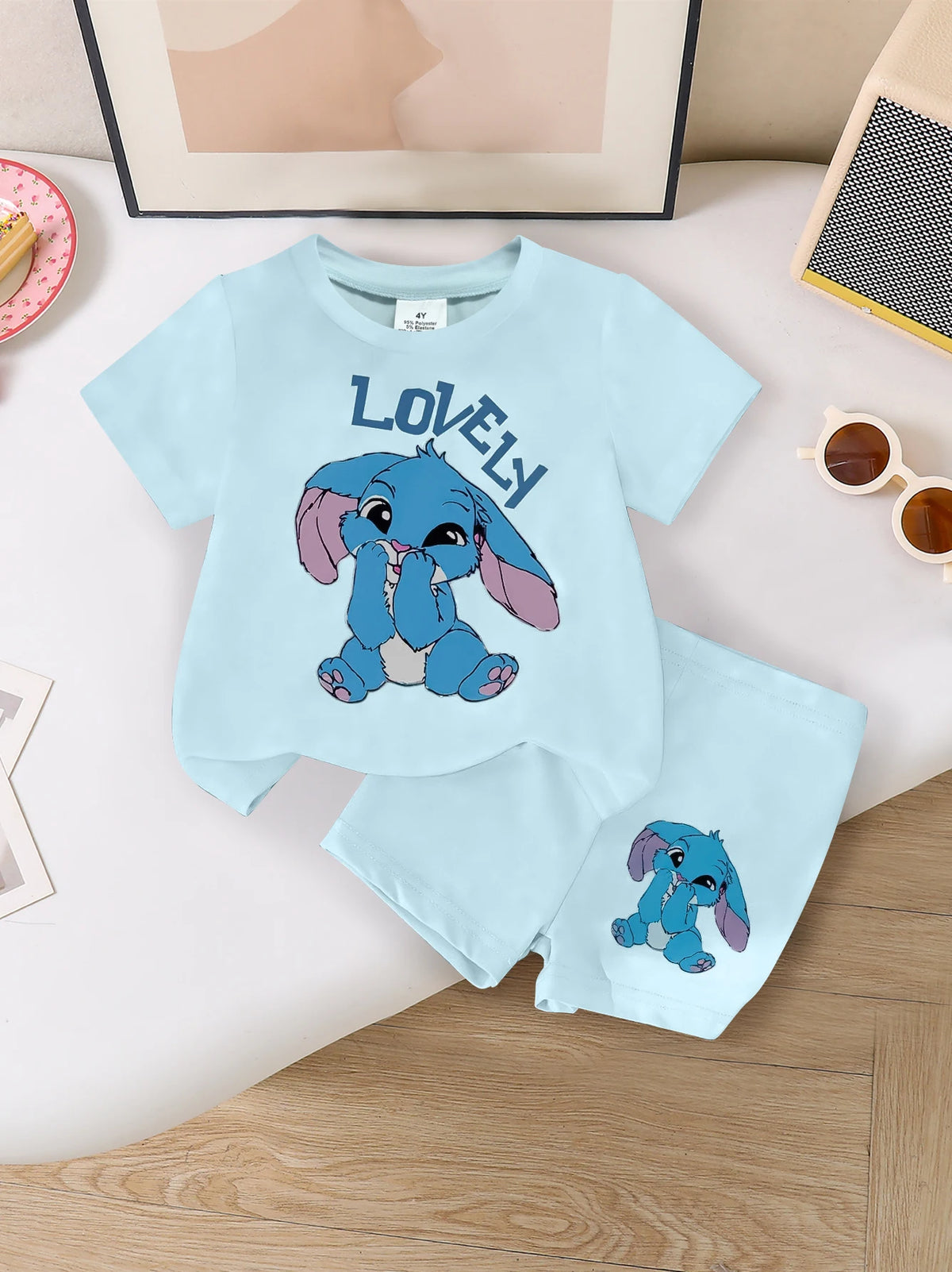 Ensemble Stitch pour enfant - Haut et Short Bleu Clair Lovely