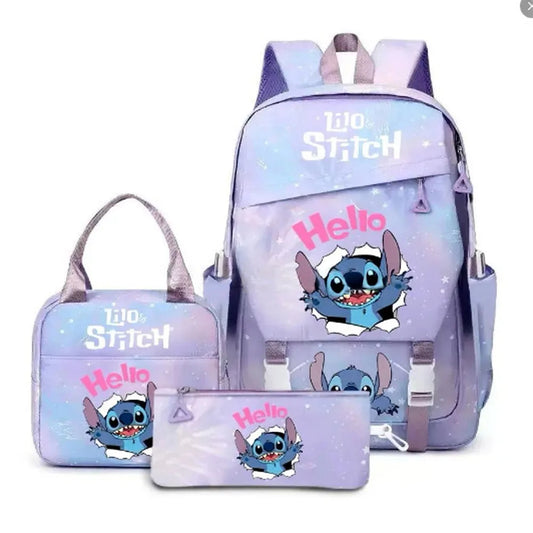 Ensemble sac à dos Stitch - Hello sur Fond Violet