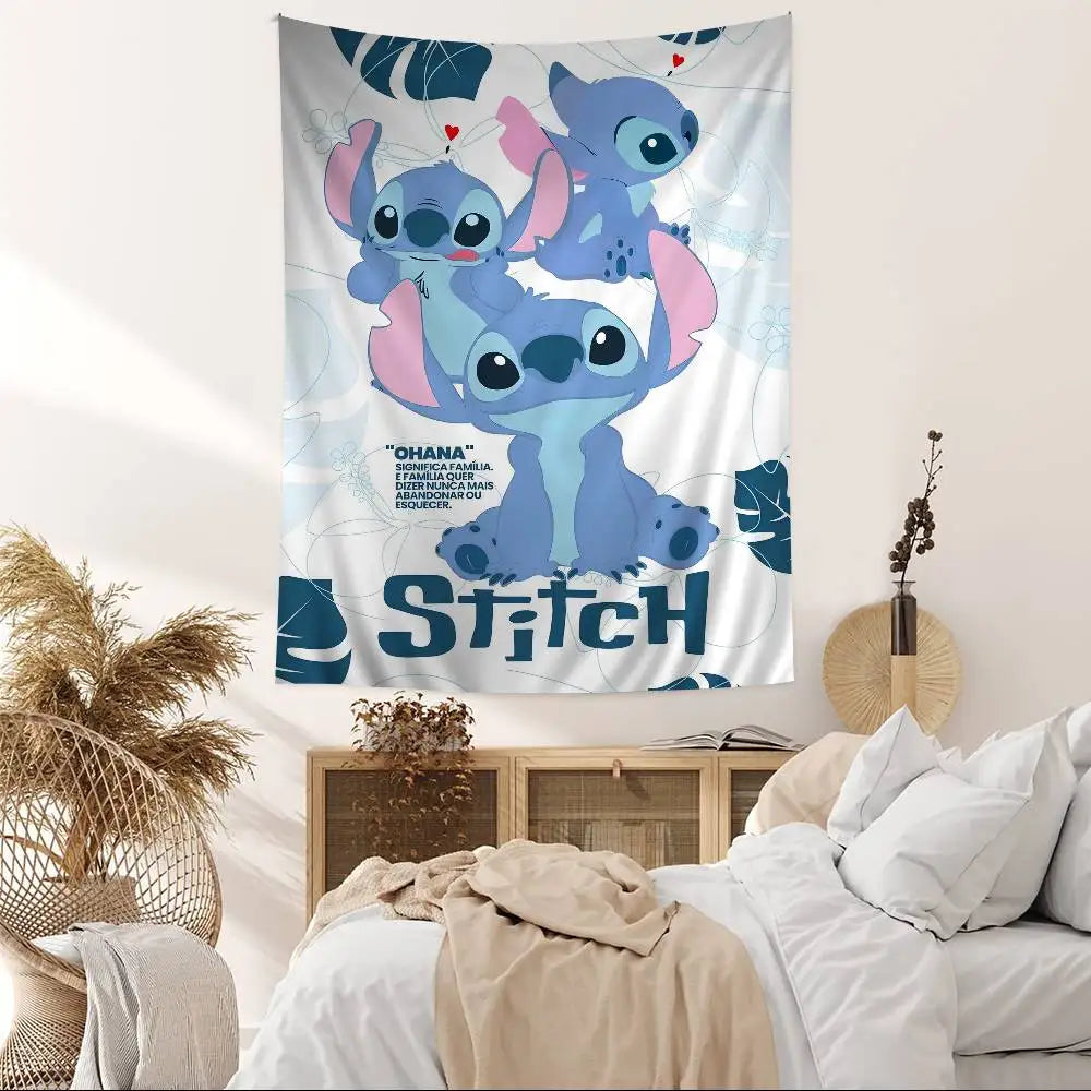 Tenture murale Stitch - Trois Poses et Feuillage