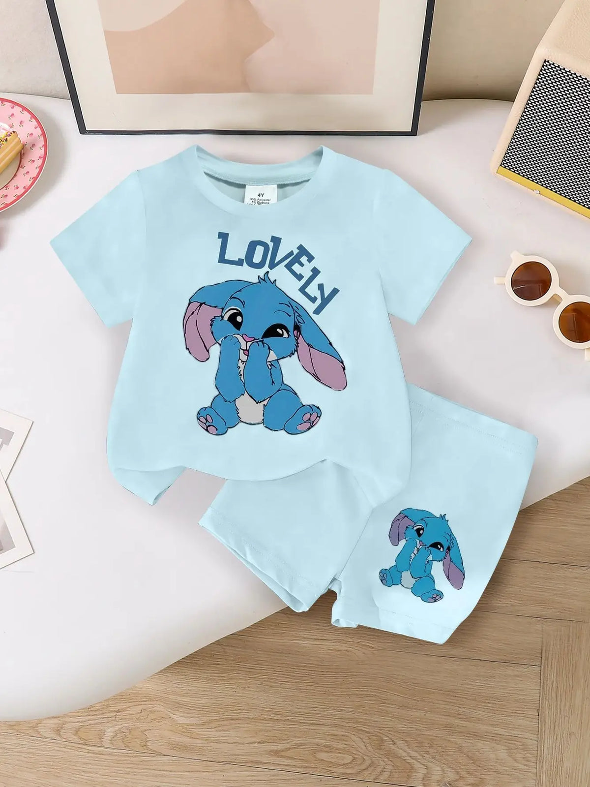 Ensemble Stitch pour enfant - Haut et Short Bleu Clair Lovely