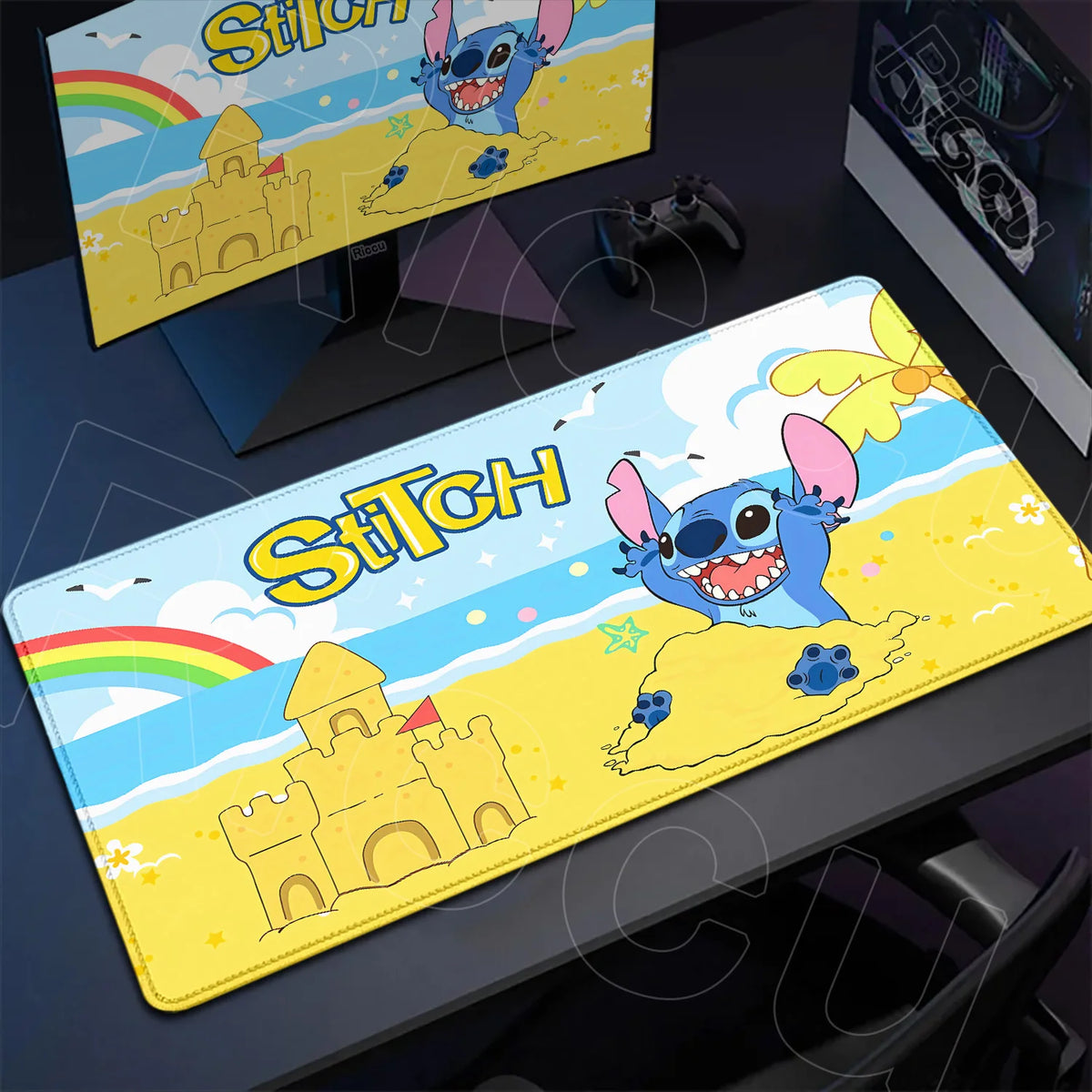 Tapis de souris Stitch - Château de Sable et Arc en Ciel