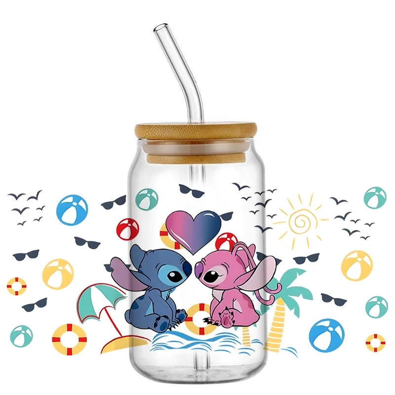 Autocollant pour verre Stitch et Angel - Baiser à la Plage