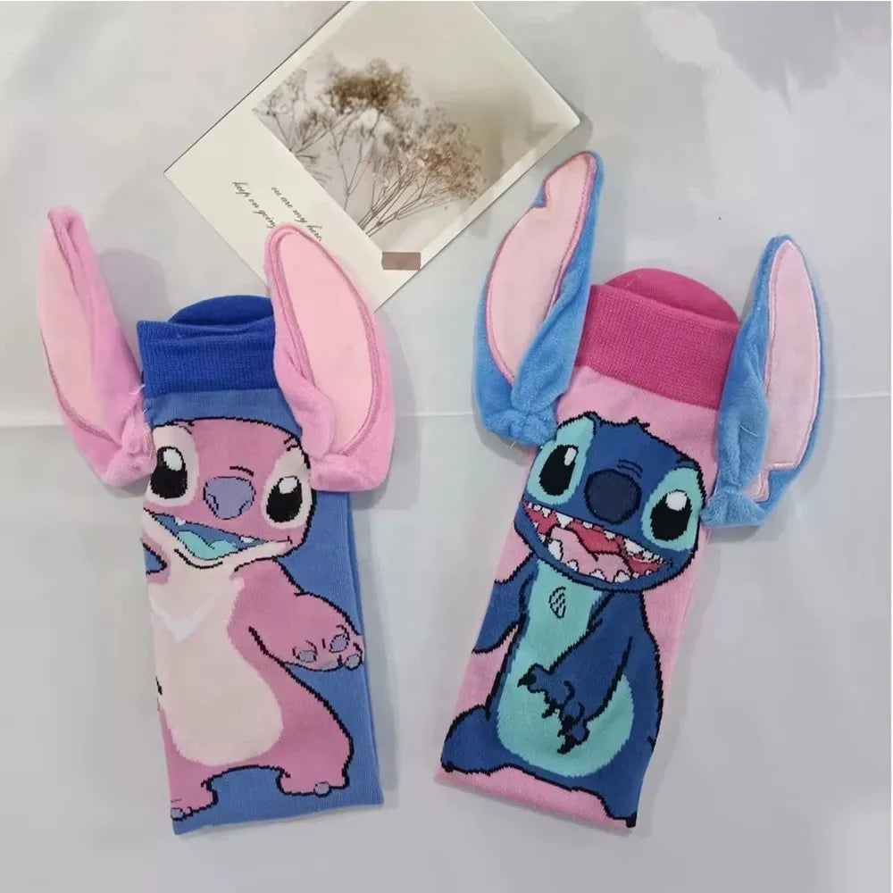 Chaussettes Stitch et Angel - Roses et Bleues à Oreilles