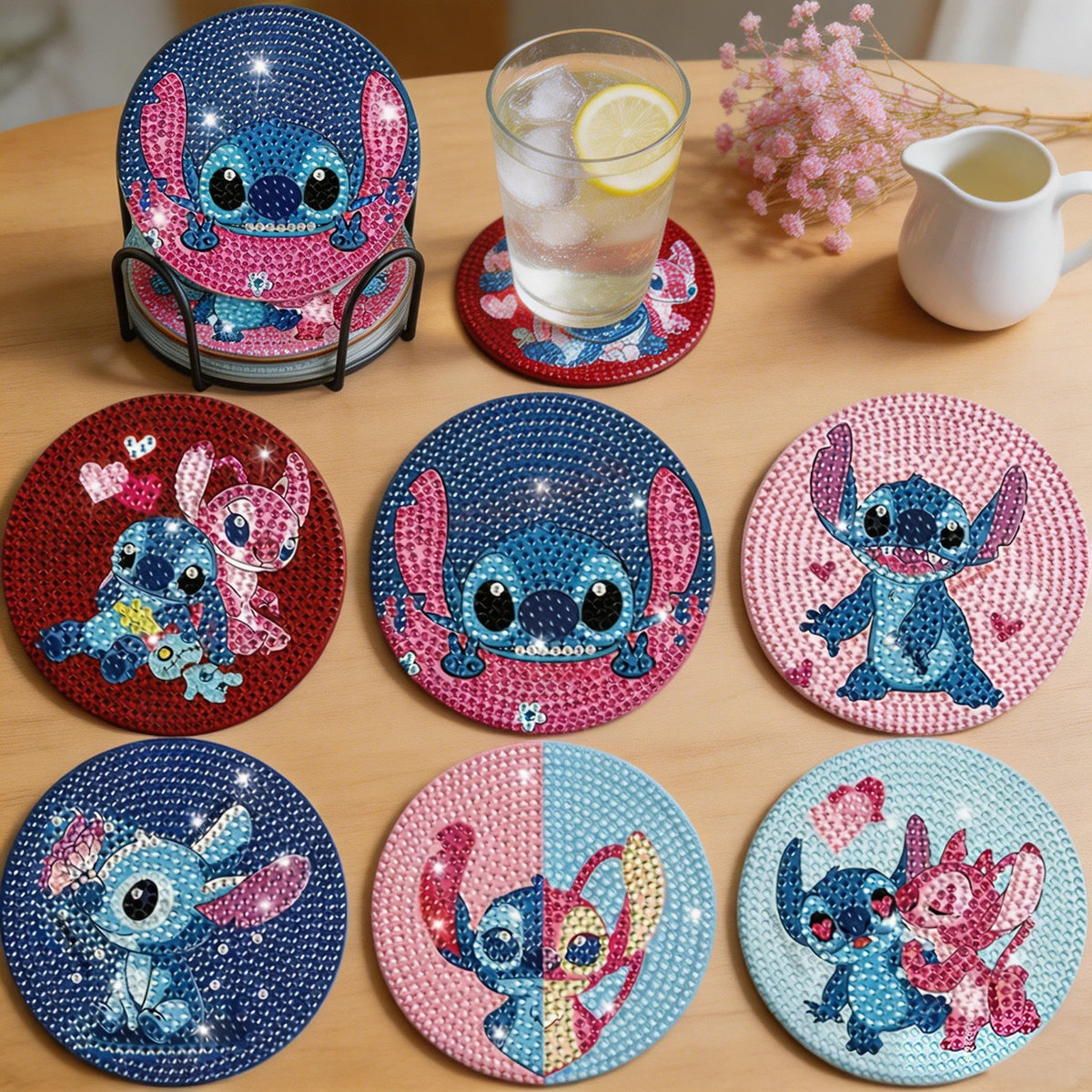 Kit de 8 dessous de verre diamant Stitch et Angel - Portraits sur Fond Foncé