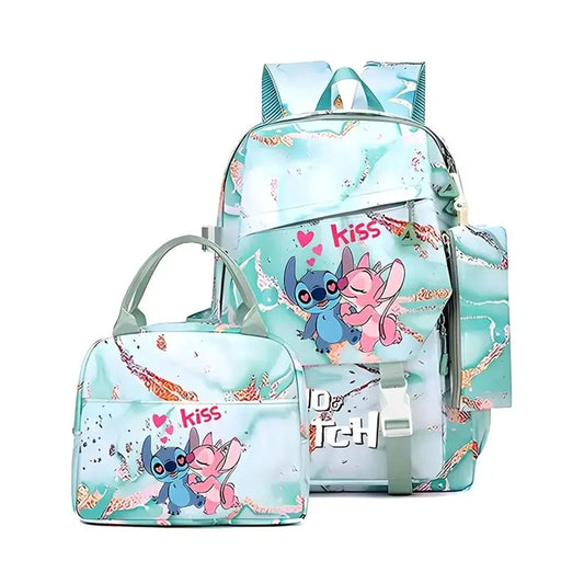 Ensemble sac à dos Stitch et Angel - Kiss Marbré Vert