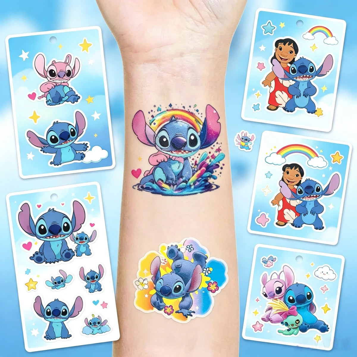 Lot de 20 tatouages temporaires Stitch - Portraits et Poses