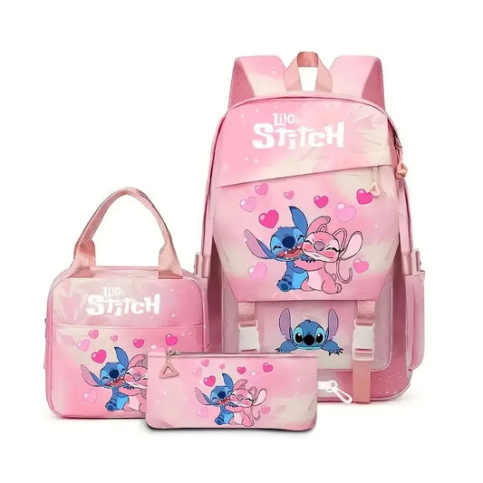 Ensemble sac à dos Stitch et Angel - Câlin sur Fond Rose
