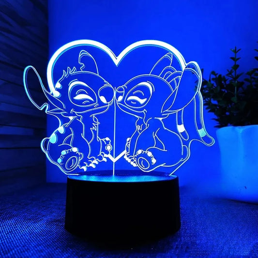 Lampe LED Stitch et Angel - Duo dans un Cœur