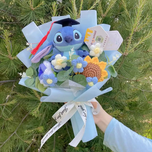 Bouquet avec peluche Stitch - Diplômé et Marguerites au Crochet