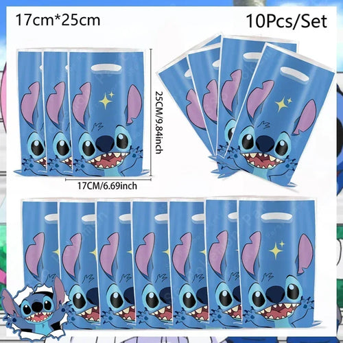 Lot de 10 sachets cadeaux Stitch - Visage sur Fond Bleu