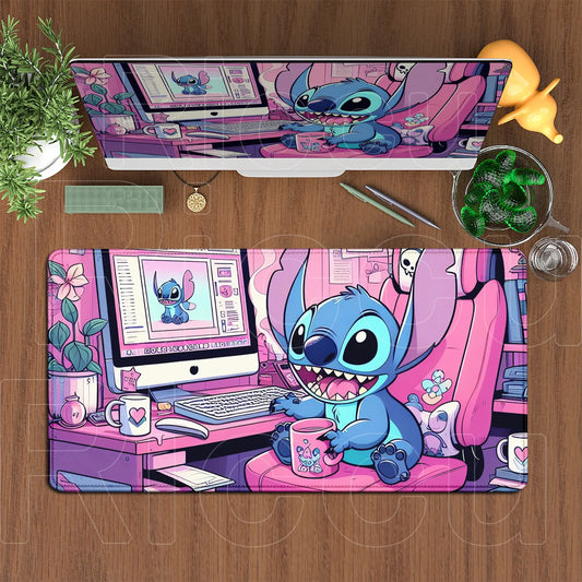 Tapis de souris Stitch - Bureau Rose et Mug