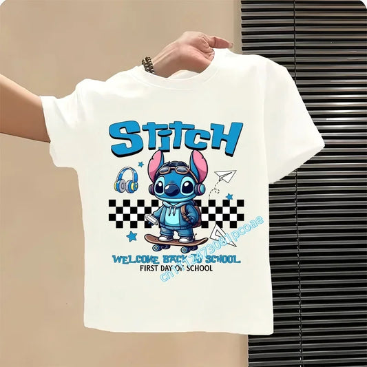 T-shirt Stitch Blanc Écolier et Damier