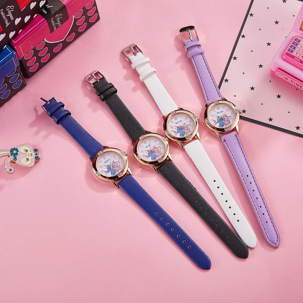 Montre Stitch et Angel - Dorée Rose à Bracelet Violet
