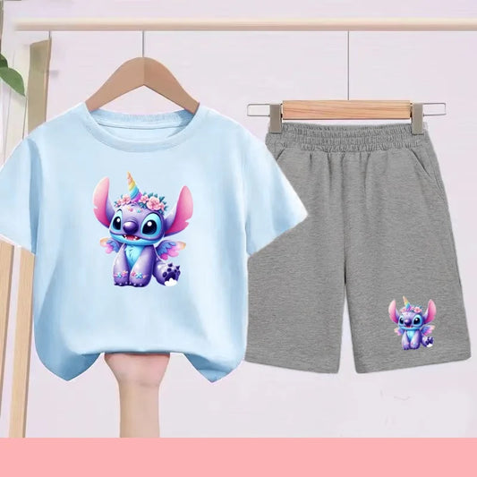 Ensemble Stitch - Licorne avec Haut Bleu Clair et Short Gris
