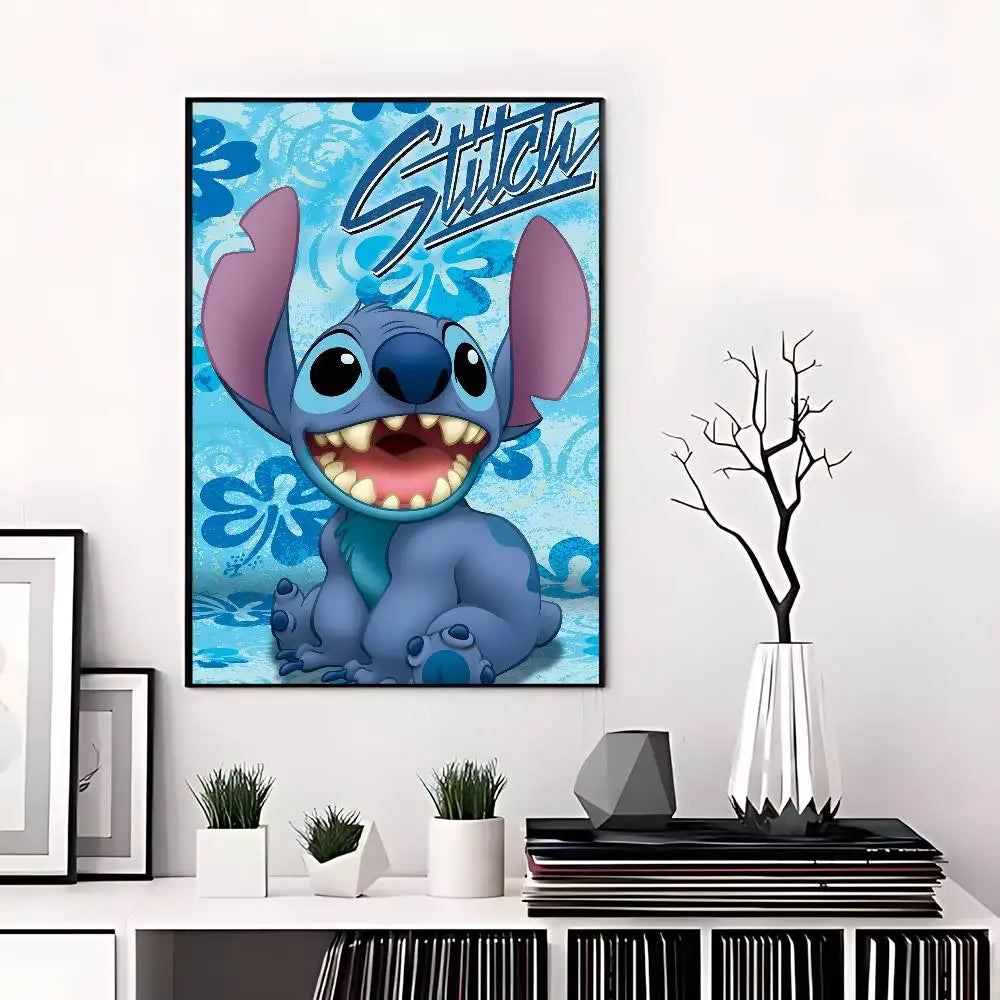 Affiche Stitch - Sourire et Hibiscus Bleus