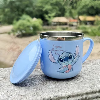 Mug Stitch - Cœur Rose et Couvercle Bleu