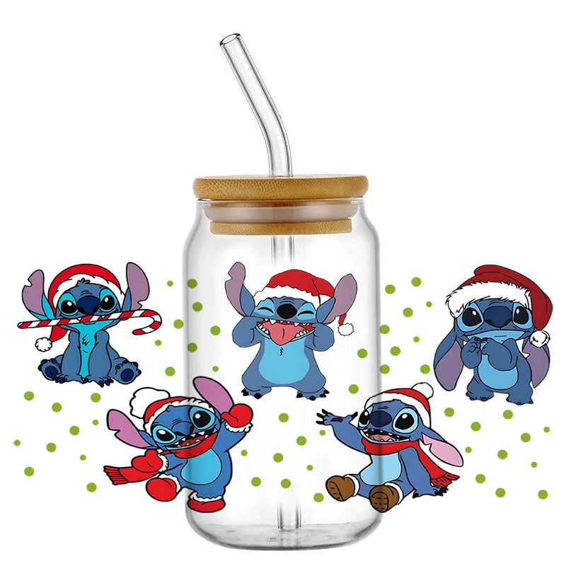 Autocollant pour verre Stitch - Bonnets de Noël