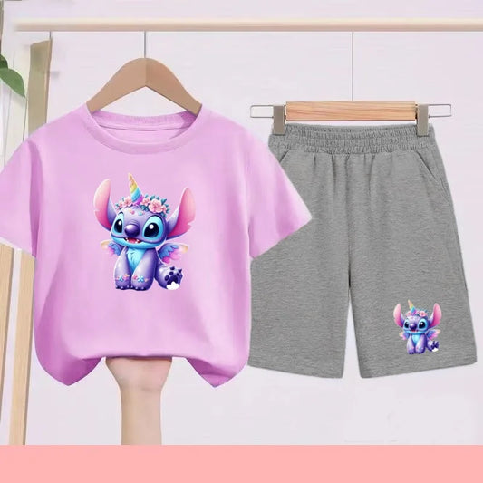 Ensemble Stitch - Licorne avec Haut Mauve et Short Gris