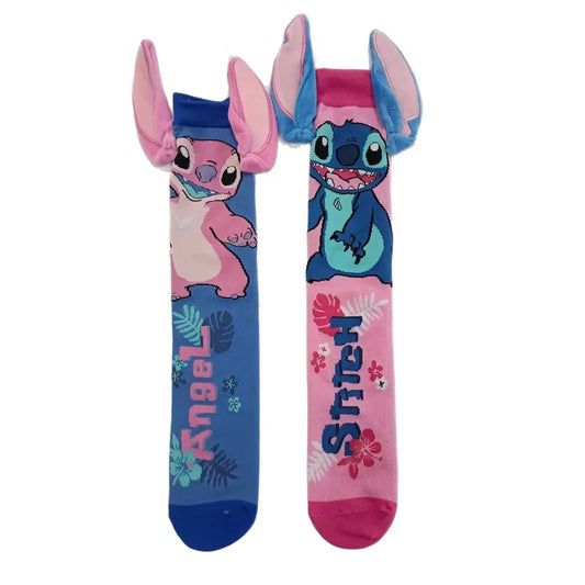 Chaussettes Stitch et Angel - Roses et Bleues à Oreilles