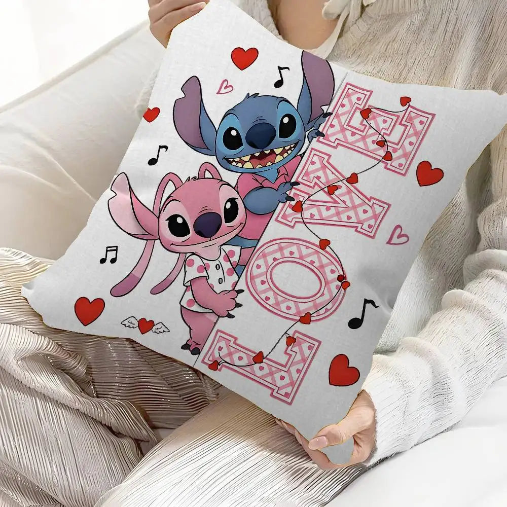 Housse de coussin Stitch et Angel - Love et Notes de Musique