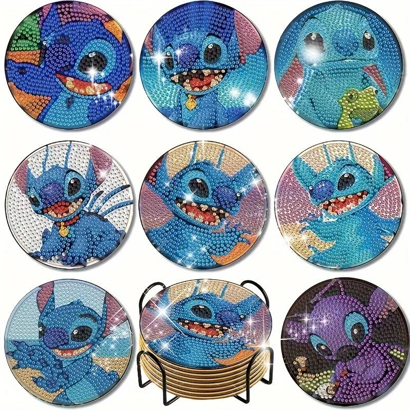 Kit de 8 dessous de verre diamant Stitch et Angel - Portraits sur Fond Foncé