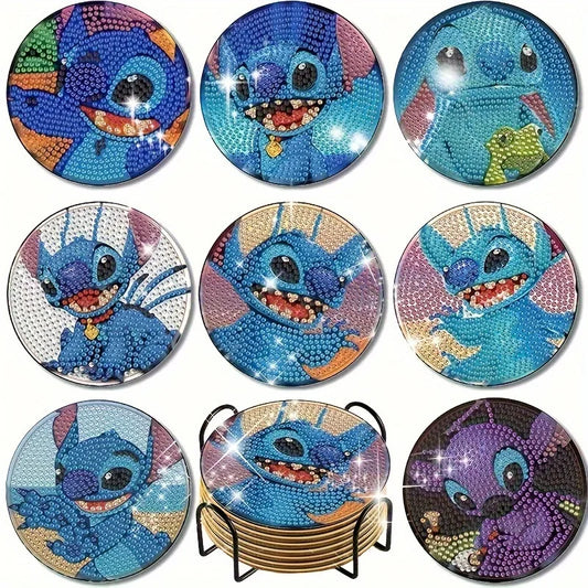 Kit de 8 dessous de verre diamant Stitch et Angel - Portraits sur Fond Foncé
