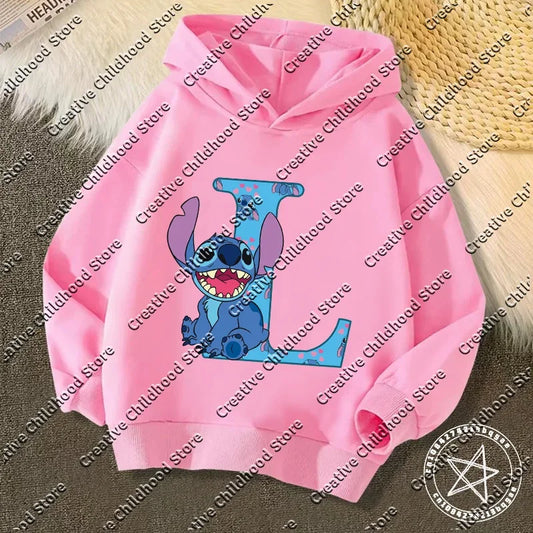 Sweat à capuche Stitch - Rose et Lettre L