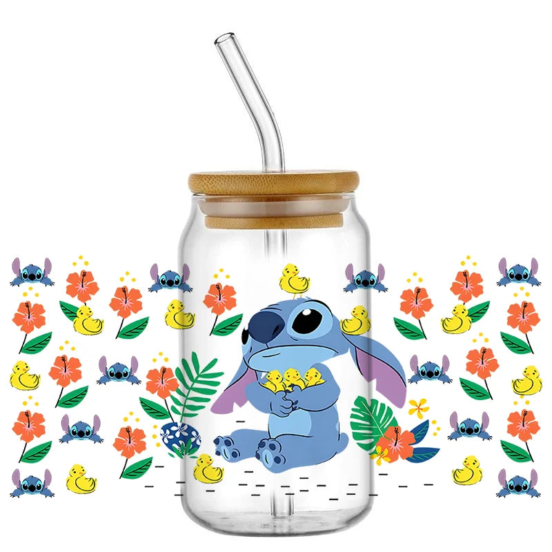 Autocollant pour verre Stitch - Canetons et Hibiscus