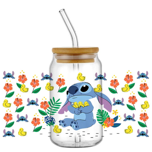 Autocollant pour verre Stitch - Canetons et Hibiscus