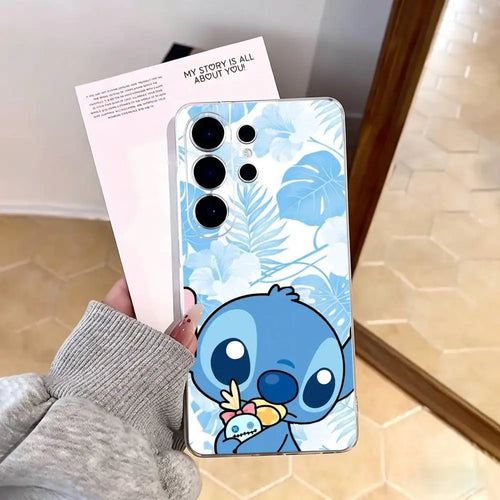 Coque Samsung Stitch - Poupée et Feuillage Bleu