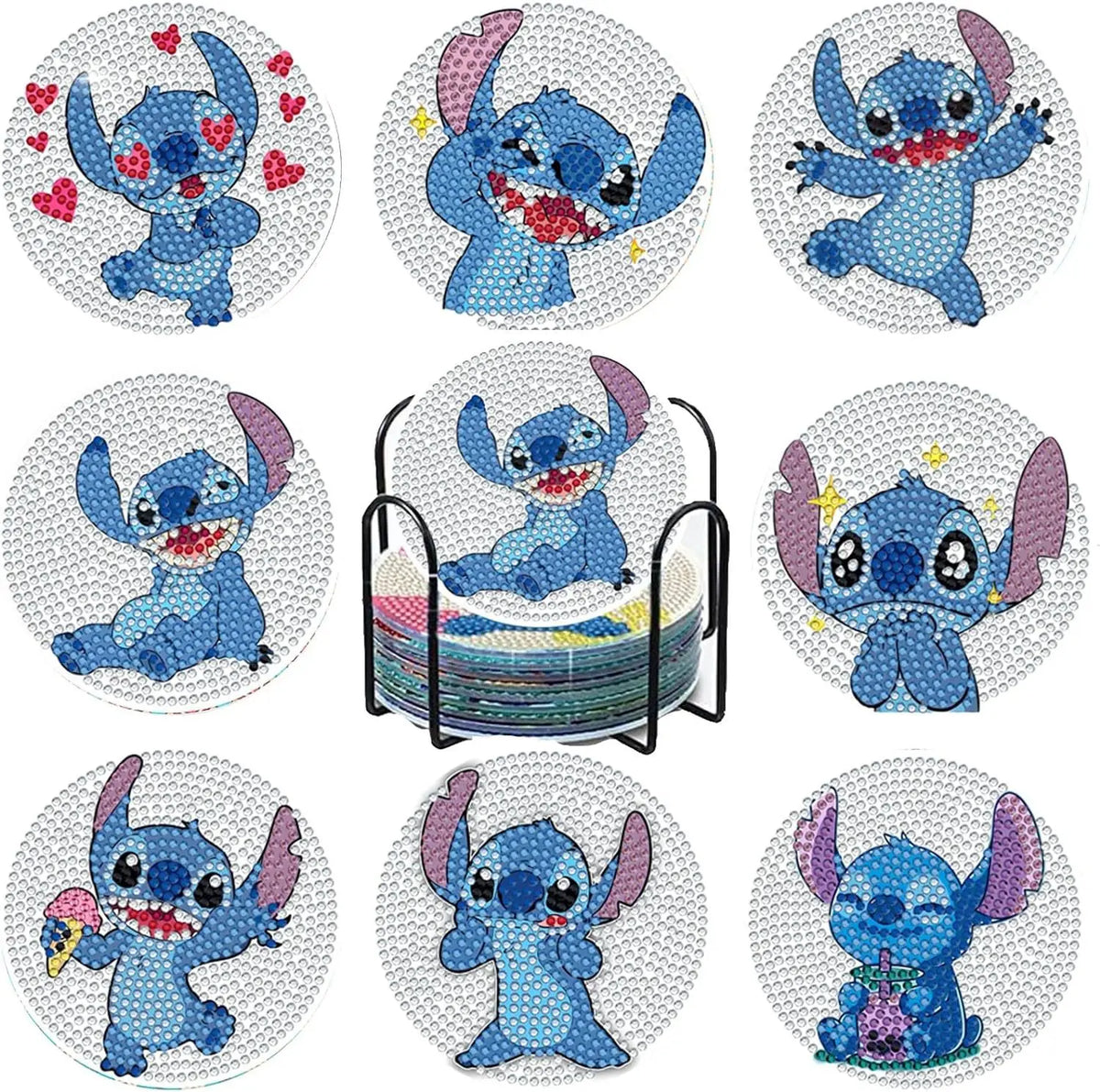 Kit de 8 dessous de verre diamant Stitch - Glace et Costume Spatial