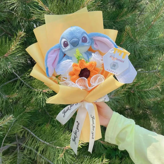 Bouquet avec peluche Stitch - Tournesol et Emballage Jaune