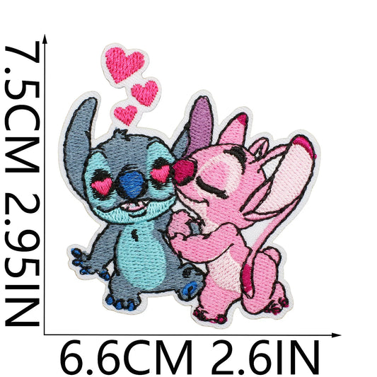 Écusson Stitch et Angel - Baiser et Cœurs
