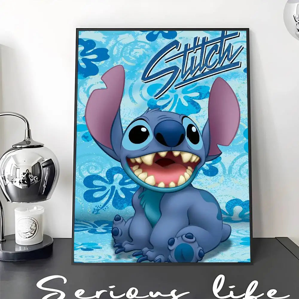 Affiche Stitch - Sourire et Hibiscus Bleus