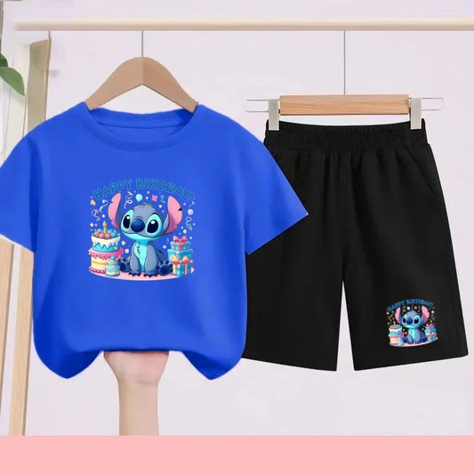 Ensemble Stitch - Anniversaire avec Haut Bleu Roi et Short Noir