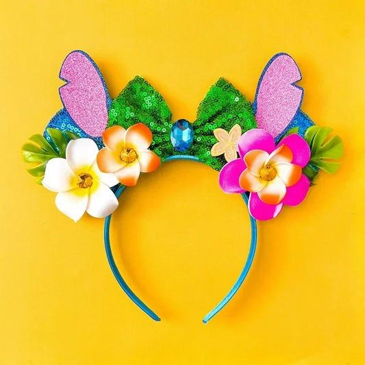 Serre-tête oreilles Stitch Fleurs Tropicales